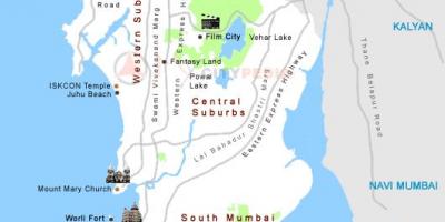 Mapa de Mumbai lugares turísticos
