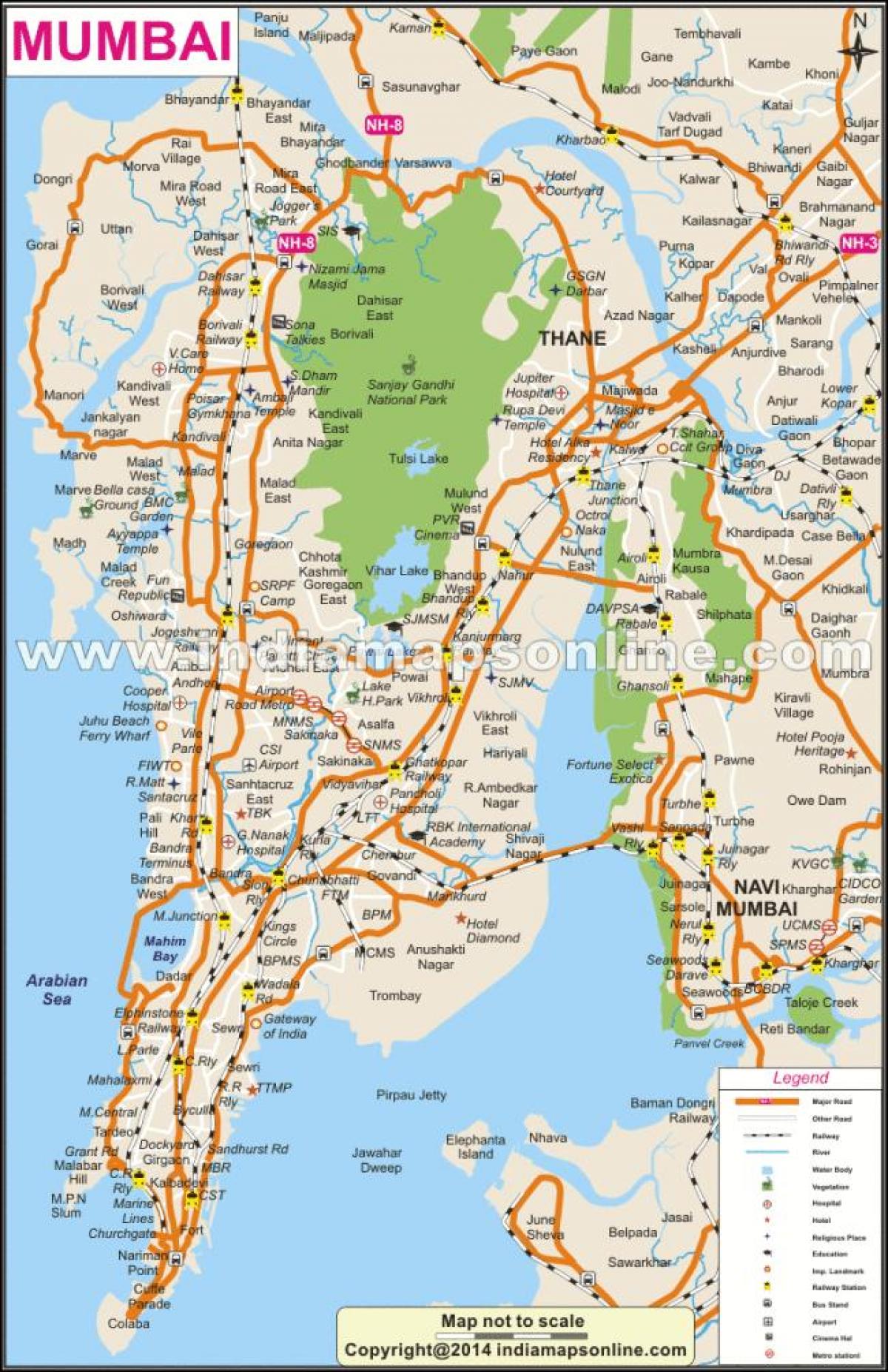 mapa físico de Mumbai