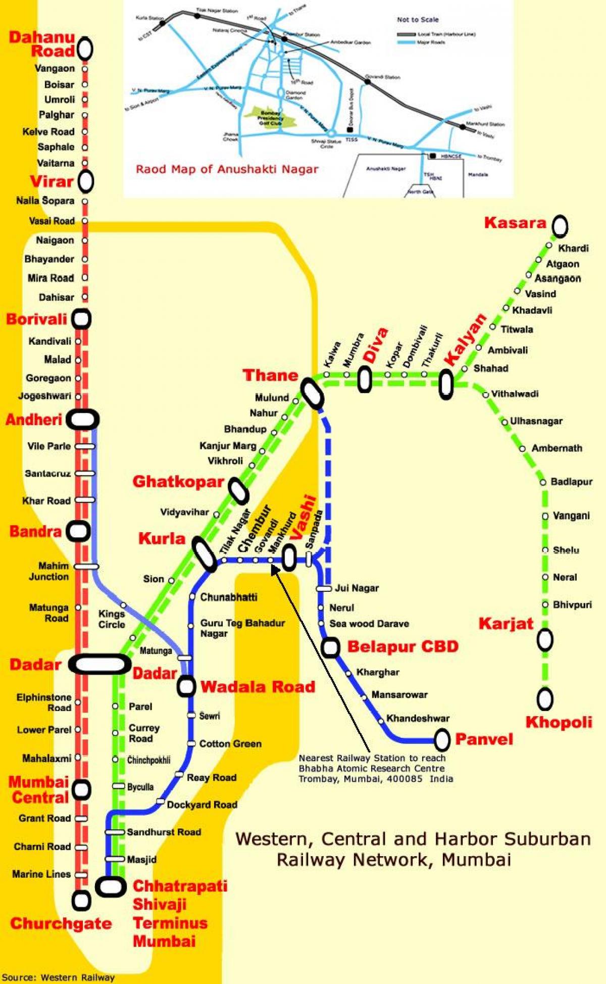 Mumbai liña central estacións mapa